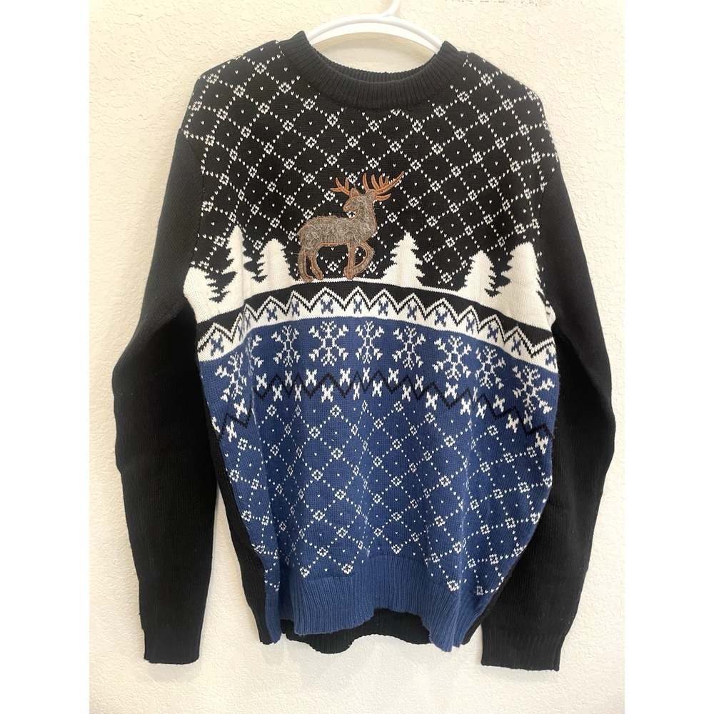 Men's Christmas Sweater Size XL You Look Ugly Today Reindeer Pullover Xmas Black